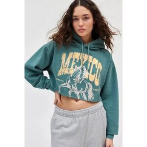 Urban Outfitters Womens Mexico Cowgirl Cropped Hoodie Size XL Green Fleece Boho